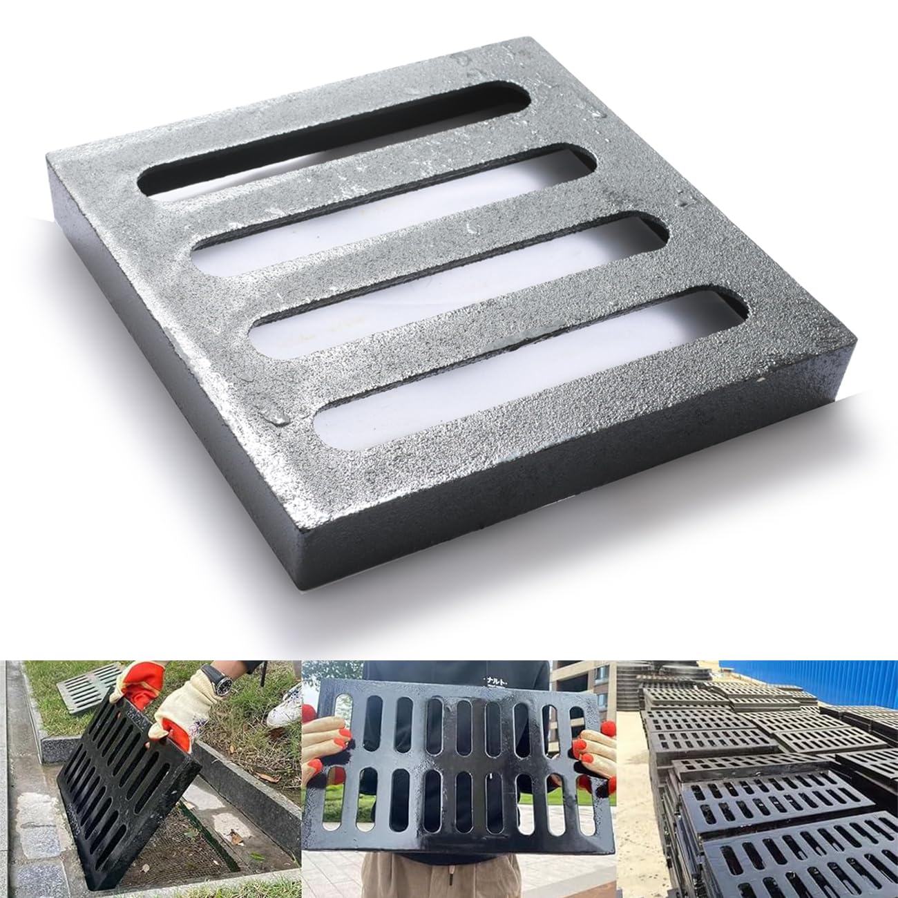 9x9 Cast Iron Drain Grate, B125 Square Outdoor Metal Grate for Storm Drain.