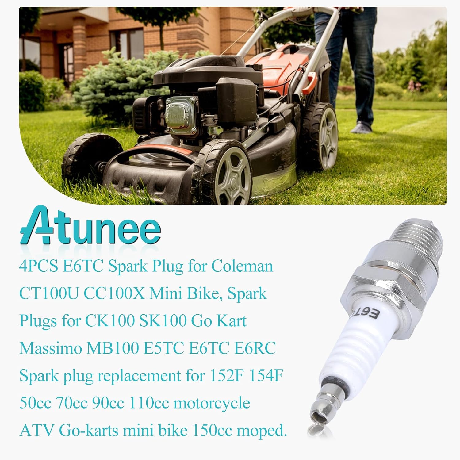 4PCS E6TC Spark Plug for Coleman CT100U CC100X Mini Bike, Spark Plugs for CK100 SK100 Go Kart Massimo MB100 E5TC E6TC E6RC
