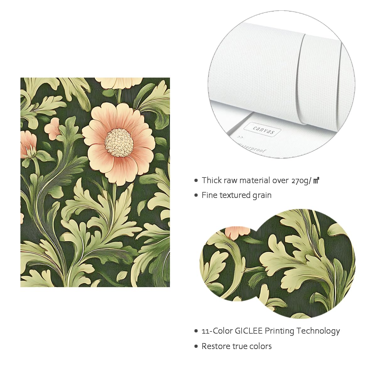 Obraz kwiatowy retro William Morris botaniczny szałwia zielony 75 x 113 cm