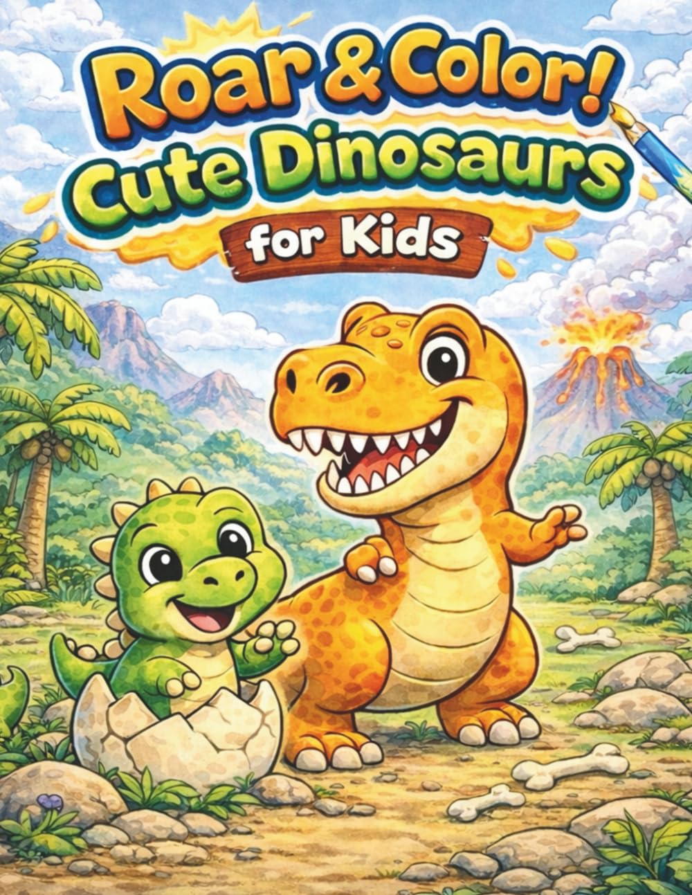 Roar And Color: Cute Dinosaur Coloring Book For Kids Ages 3-8