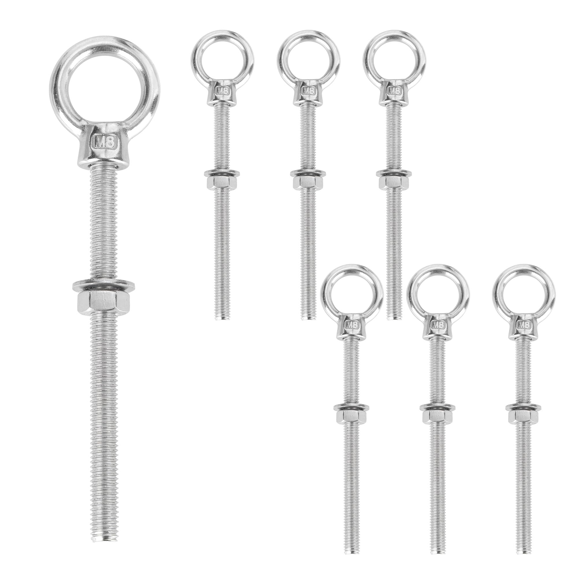 Axincardarm Shoulder Eye Bolt M8 x 100mm Lifting Long Eye Bolt 6 Pcs
