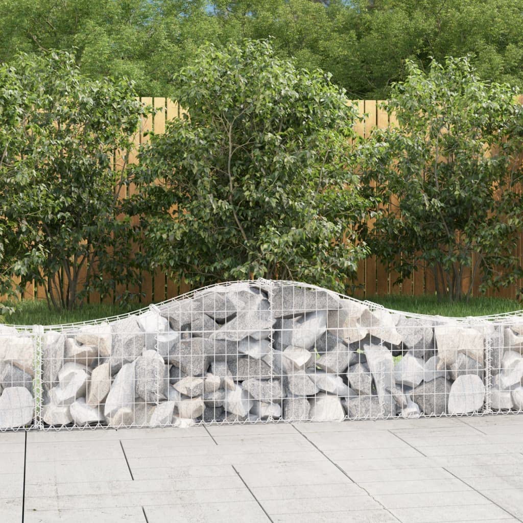 Gaviones con arco alto, 13 unidades, 200 x 30 x 40/60 cm, hierro galvanizado para barreras de jardín y protección visual, cestas de alambre estables como aislamiento acústico y paredes