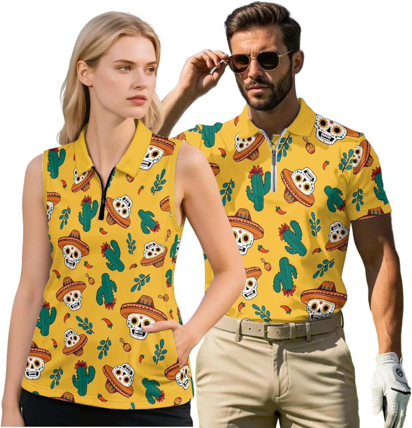 Matching Golf Shirts for Couples Hawaii Tennis Polo Shirt for Women Mens Quarter Zip His and Hers Outfits