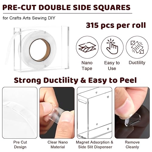 Miniatura 3 de 315 piezas de nano puntos adhesivos de doble cara de 0.5 pulgadas, nano cinta fina precortada con caja dispensadora de acrílico, masilla adhesiva
