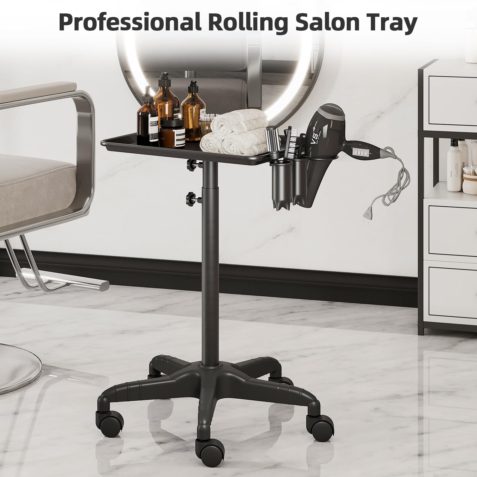 Rollbarer Salon-Trolley Aus Aluminium – 45x33x65 Cm, Mit 5 Rollen, Höhenverstellbar, Für Friseur & Beauty