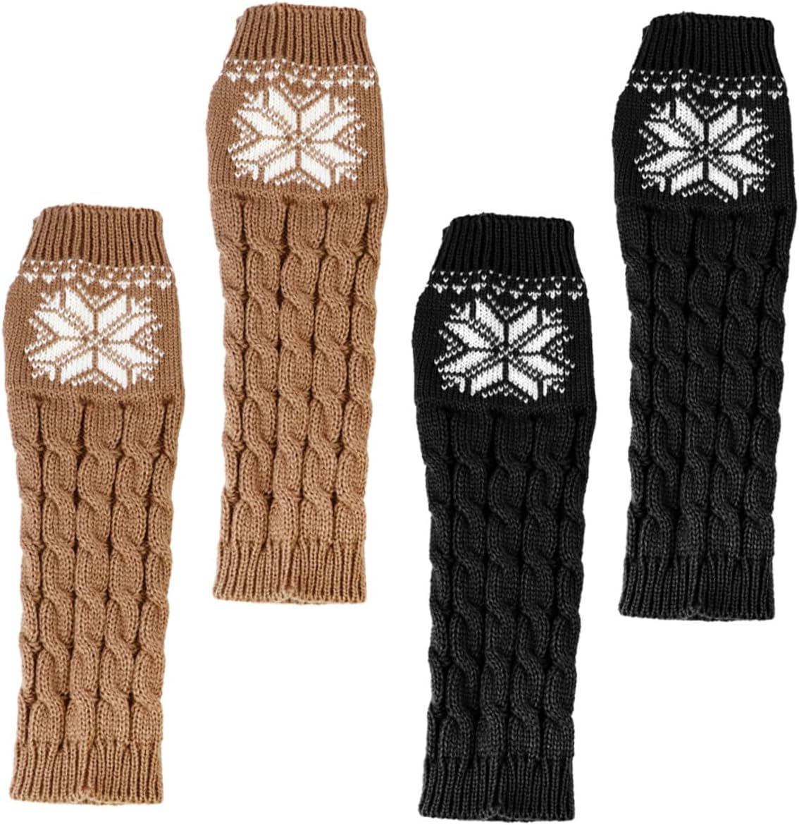 DOITOOL 2 Pairs Women’s Christmas Jacquard Fingerless Arm Sleeves Mid-length Knitted Warm Arm Warmers with Snowflake Pattern Black One Size Winter Outdoor