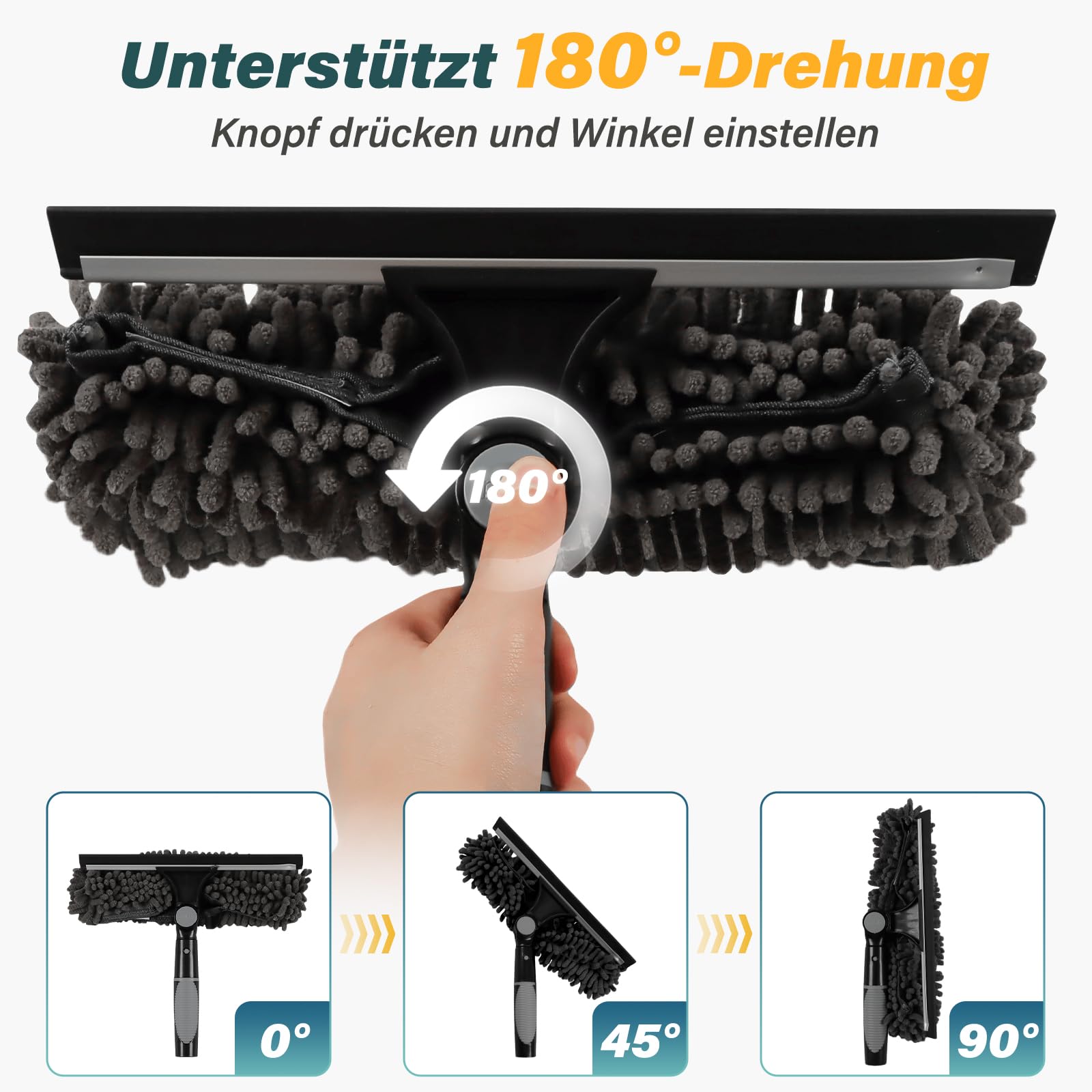 marysgift 2,9 M Teleskop Fensterwischer Abzieher Set, Staubwedel Teleskop,2 in 1 Teleskopstange Fensterreinigung für Bad, Fenster, Glas, Spiegel, Auto,Staubwedel Lang Ausziehbar für hohe Decken (Grau)