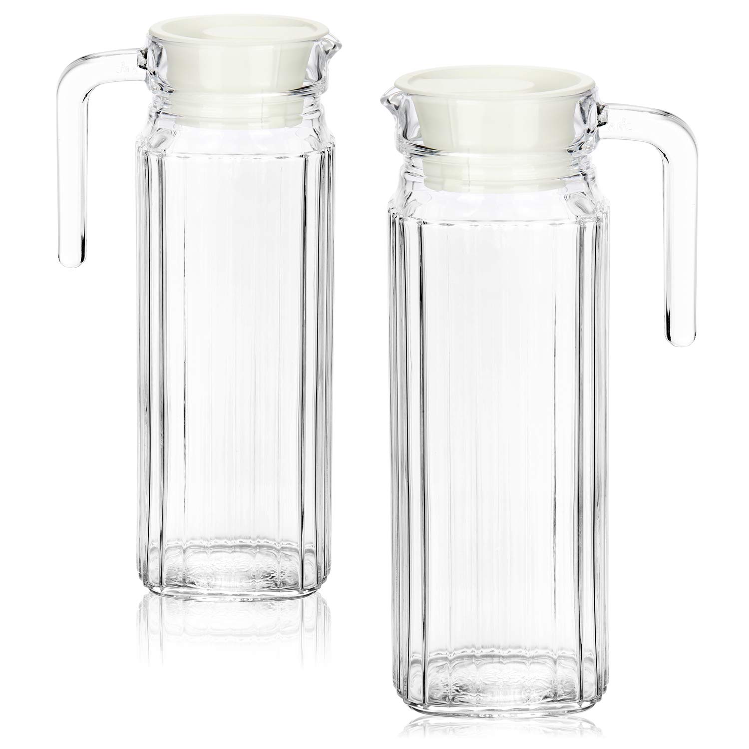 Relaxdays waterkan met deksel, 2 liter, voor water, thee, sap, limonade, glazen karaf, rvs deksel, doorzichtig/zilver