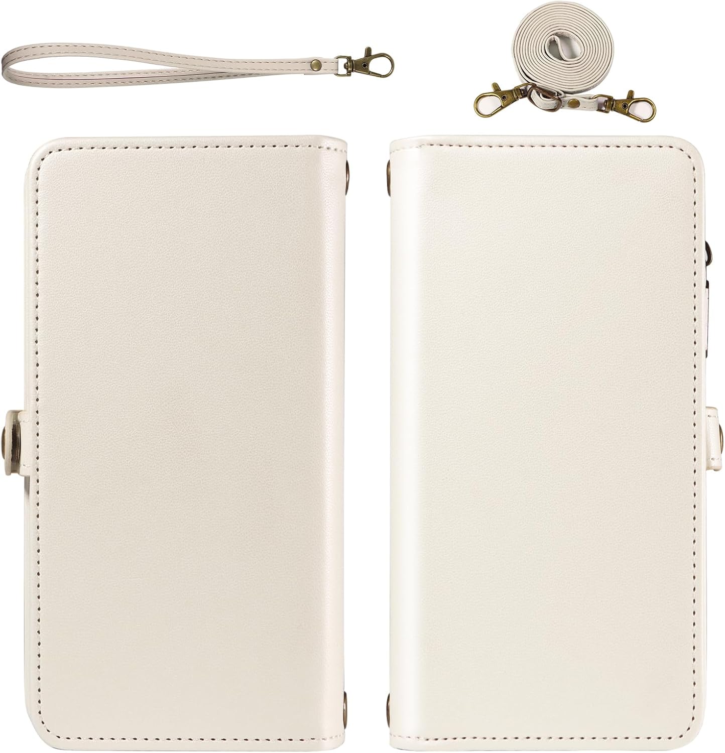 Asuwish Phone Case for Motorola Moto G Stylus 5G 2024 Zipper Wallet Detachable Cell Cover with Tempered Glass Screen Protector Crossbody Lanyard Strap Flip Card Holder Slot G5 XT2419-2 White