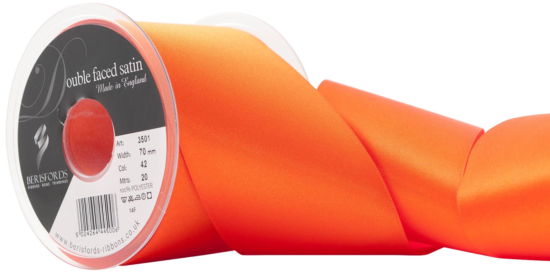 Berisfords Double Faced Satin Ribbon, Orange Delight, 70 mm Width, 20 metre Length