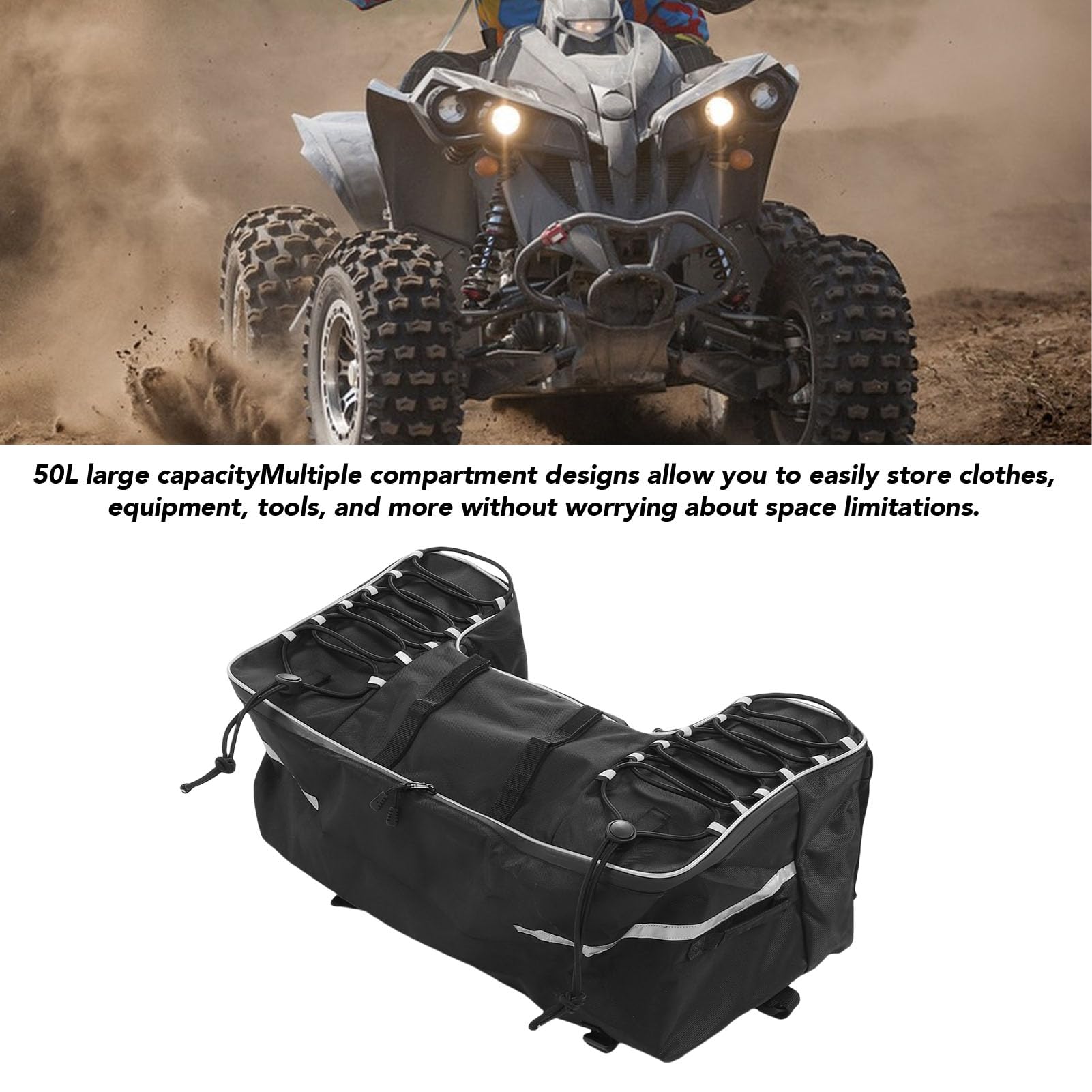 Fockety Torba Bagażowa ATV 50L, 600D Wodoszczelna Torba Cargo, dla ATV | Wytrzymała tkanina 600D, tylna torba na bagażnik ATV o dużej pojemności, uniwersalna do przechowywania sprzętu UTV na