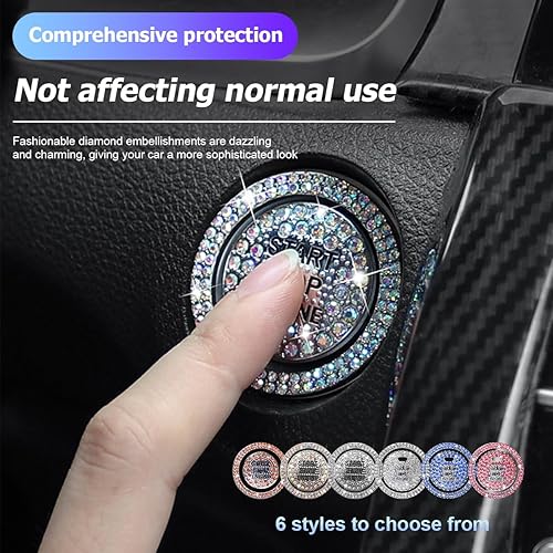 Miniatura 3 de BELOMI Anillo decorativo para botón de arranque y parada del motor de automóvil, 2 unidades, diamantes de imitación de cristal, accesorios
