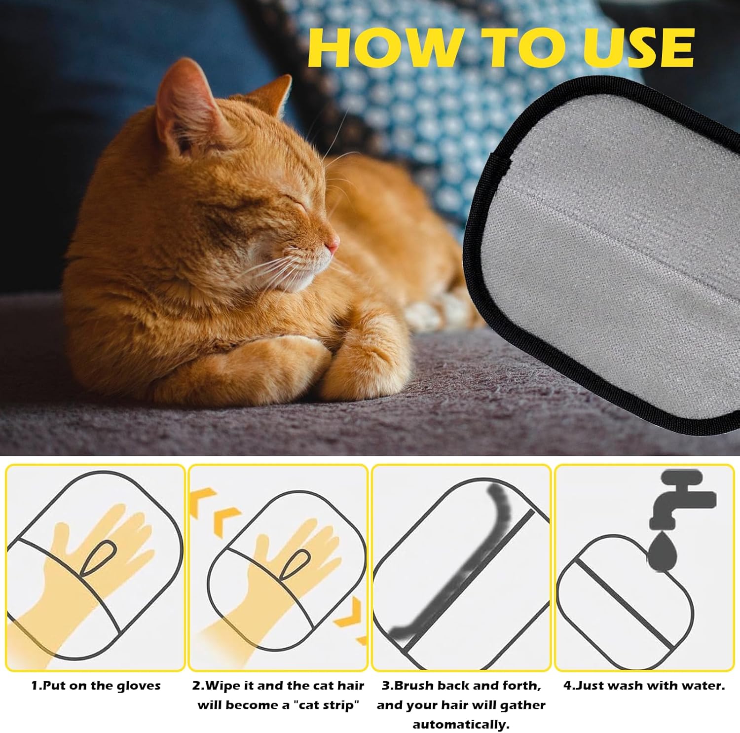 TULEBOLIAN 3Pcs Double Sided Pet Grooming Gloves, Static Removal Gloves Pet Hair, Washable Reusable, Cat Grooming Glove for Bed Sheets Couch Clothes Carpet, Versatile Grooming Gloves for Washing 4 71Kp4BMQtCL. AC SL1500