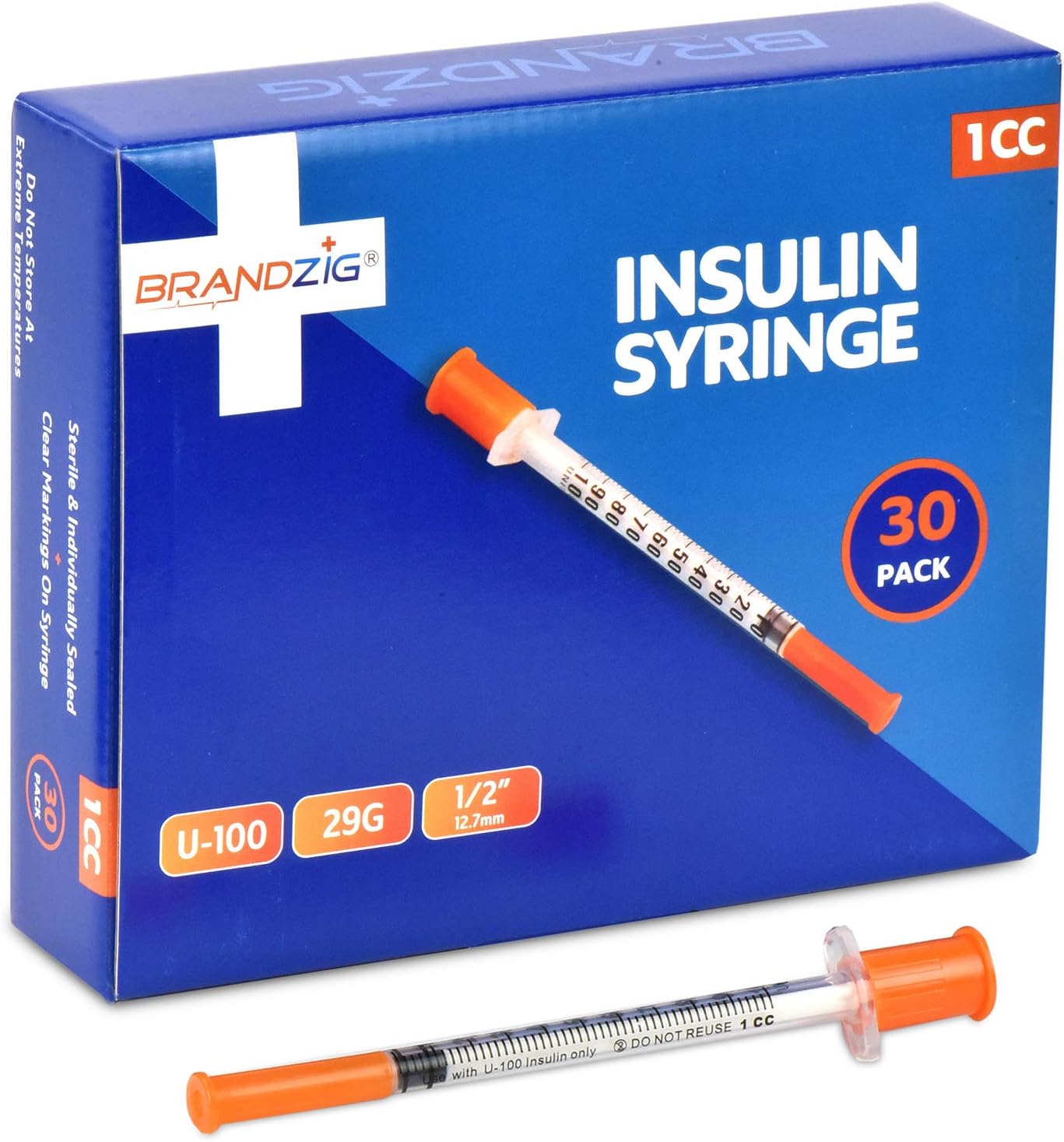 Brandzig Insulin Syringes 29G 1cc 1/2" 30-Pack