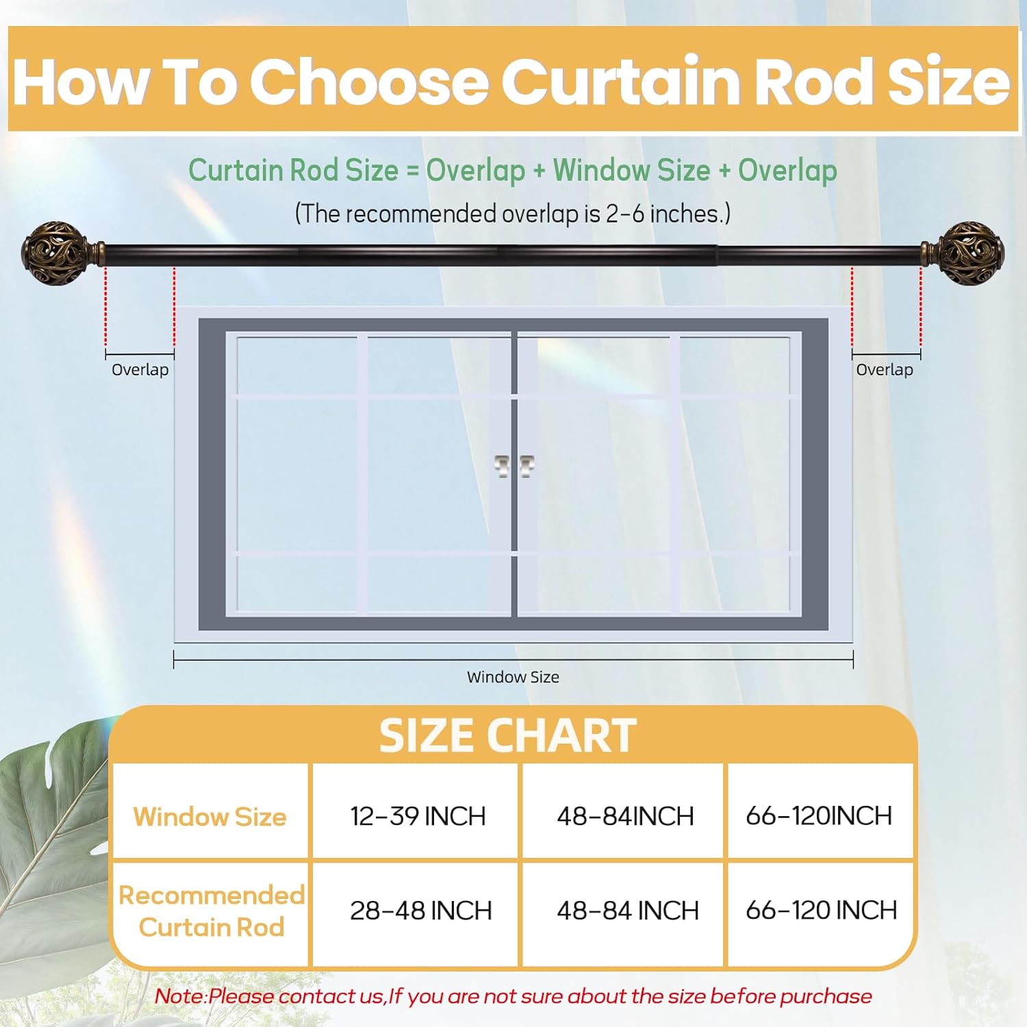 1 Inch Curtain Rod For Windows 66 to 120 Inches, Heavy-Duty Adjustable Decorative Curtain Rod With Rattan Leaf Hollow Finials For Bedroom And Living Room Bronze