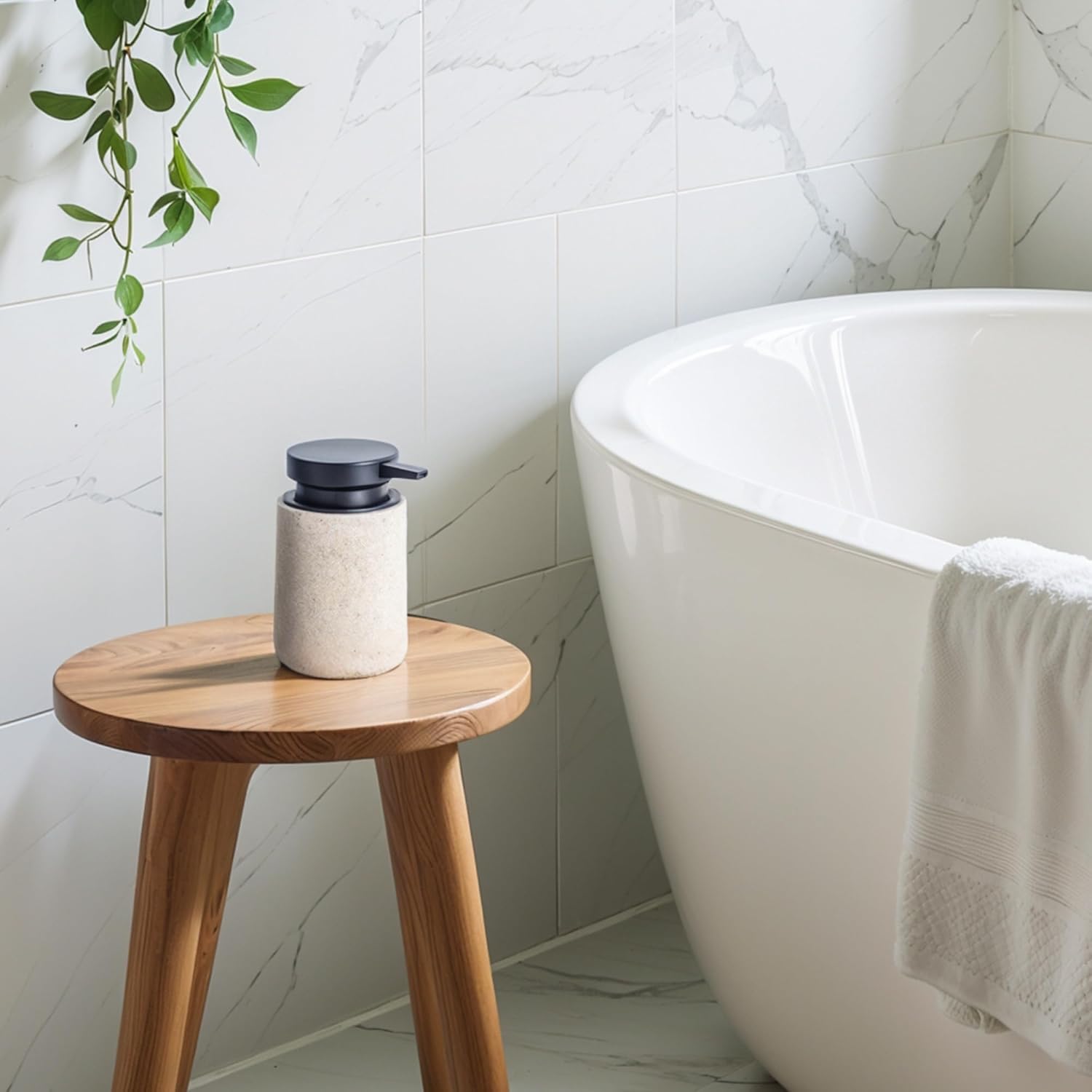 Liquid Soap Dispenser with Easy-to-Press Pump, 10 oz Refillable Hand Soap Dispenser with Extended Spout for Bathroom Kitchen Dish Lotion, Modern Stone Texture (Beige) - Image 7