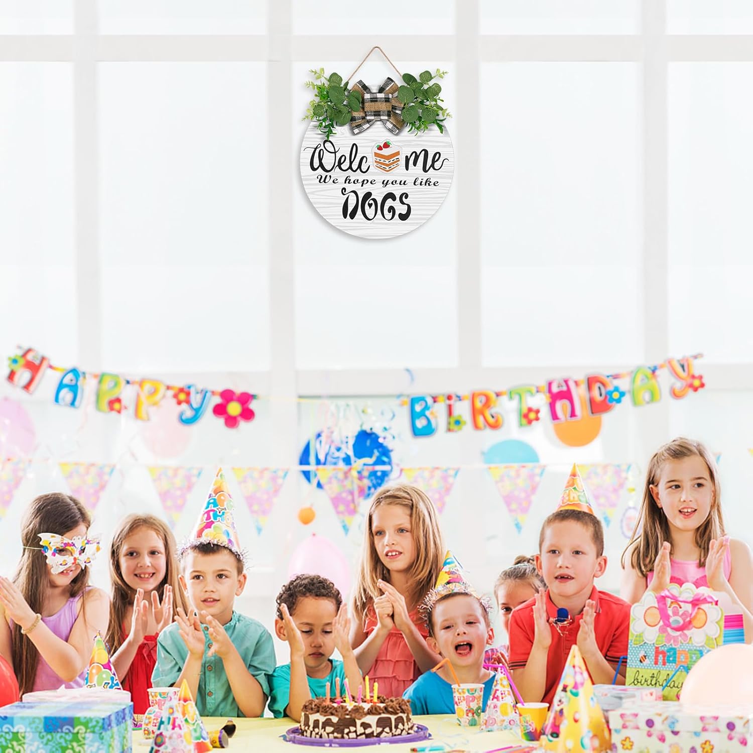 Interchangeable Wooden Seasonal Welcome Wreath, Rustic Round Dogs Front Door Wreaths for Home/Wall/Porch/Farmhouse Decor, for Easter Spring Summer Fall Halloween Christmas All Season Decorations - Image 4