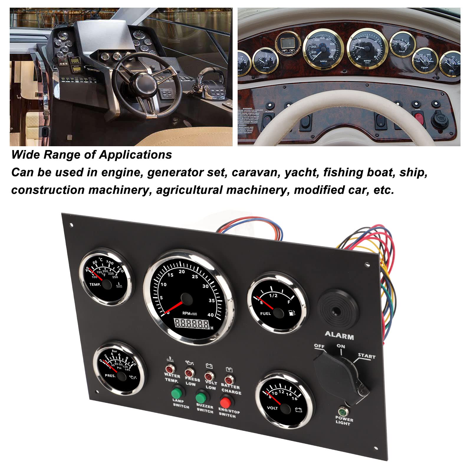 Panel de instrumentos para barco, tacómetro, nivel de combustible, temperatura del agua, medidor de presión de aceite, voltímetro, 5 medidores de tablero con retroiluminación