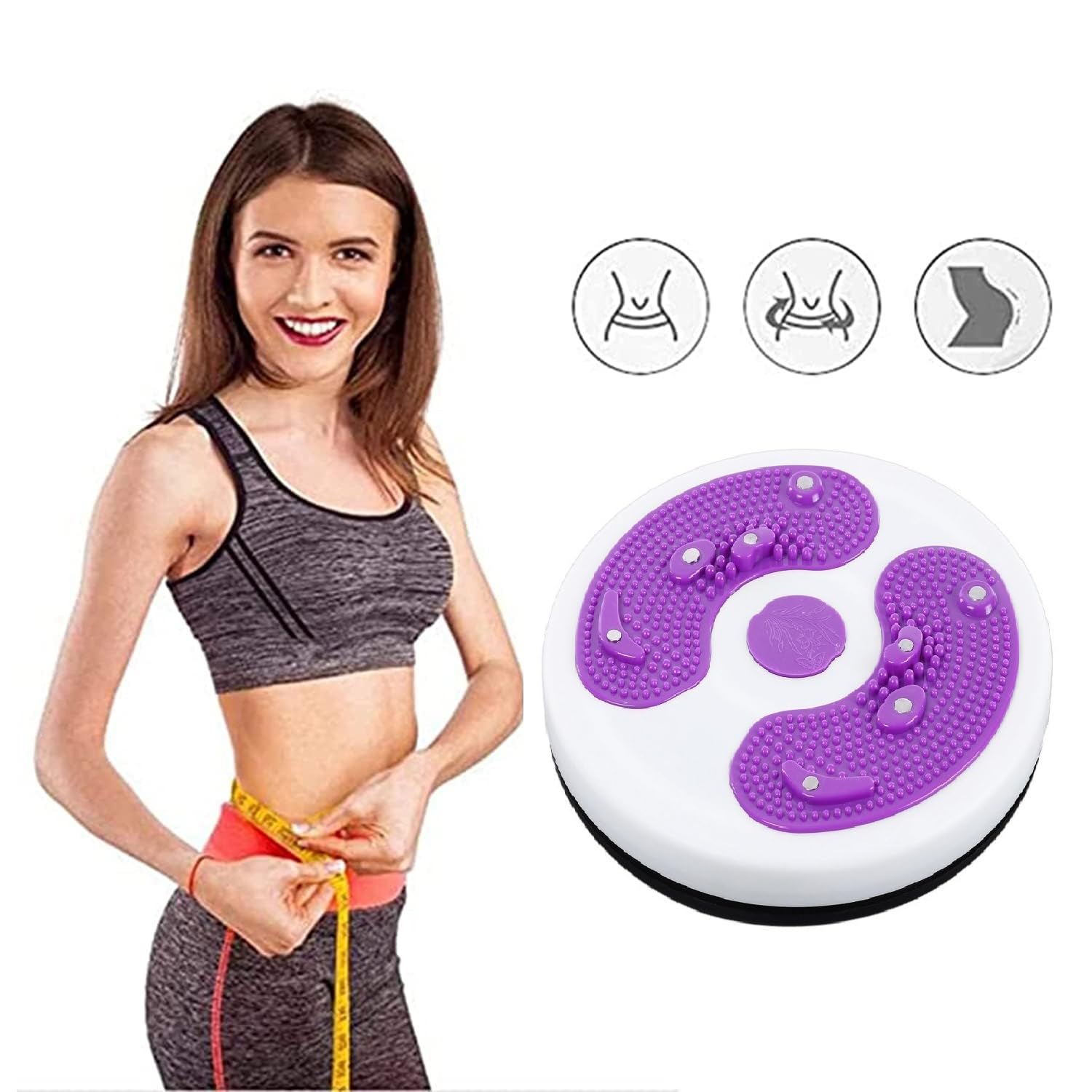 SKYFUN (LABEL) Plastic Tummy Waist Twister Magnetic Disk Hot Sweating Body Shapers Slimming Rotating Machine Ankle Body Aerobic Exercise Reflexology Cincher Girdle Both Direction Rotation-Purple Color 1