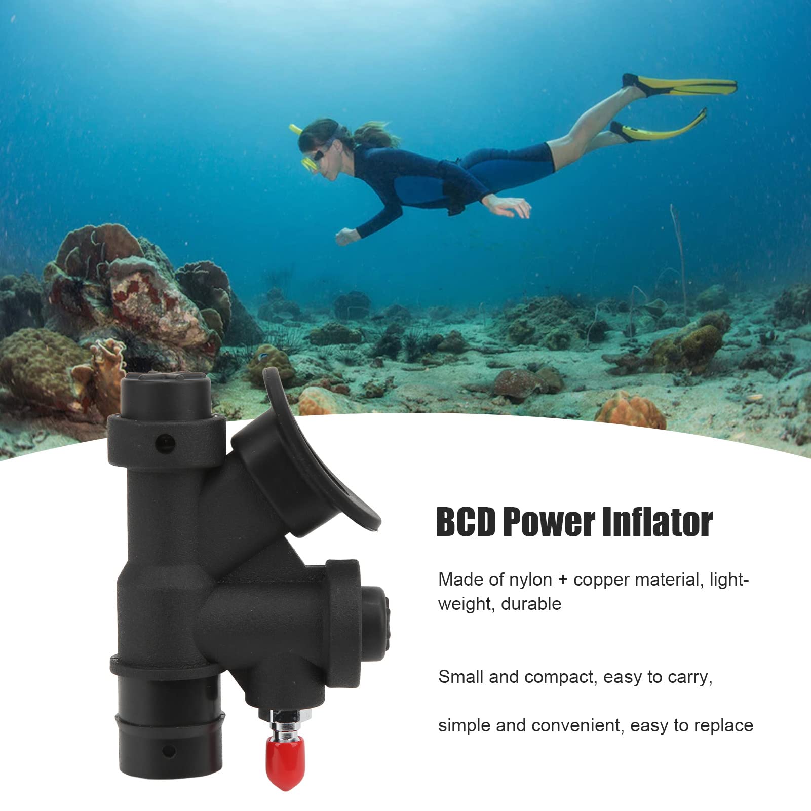 VBESTLIFE Tauchen Inflator, Universal 45 Grad Oral Power Inflator K-förmiges Ventil Entlastungsventil für Standard 1 Zoll Schlauch