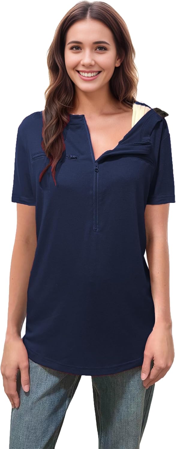 Chemo Port Shirts for Women 2 Side Snaps Short Sleeve Port Access Shirt Soft Dialysis Breast Cancer Recovery Clothing - Image 4