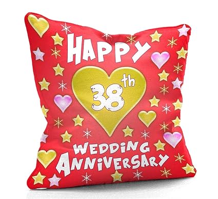 DreamVio Happy 38th Anniversary Cushion,Pillow for Gifting on Birthday's & Wedding to Couple,Husband, Wife, Friends Color : Orange (12 x 12 inch)
