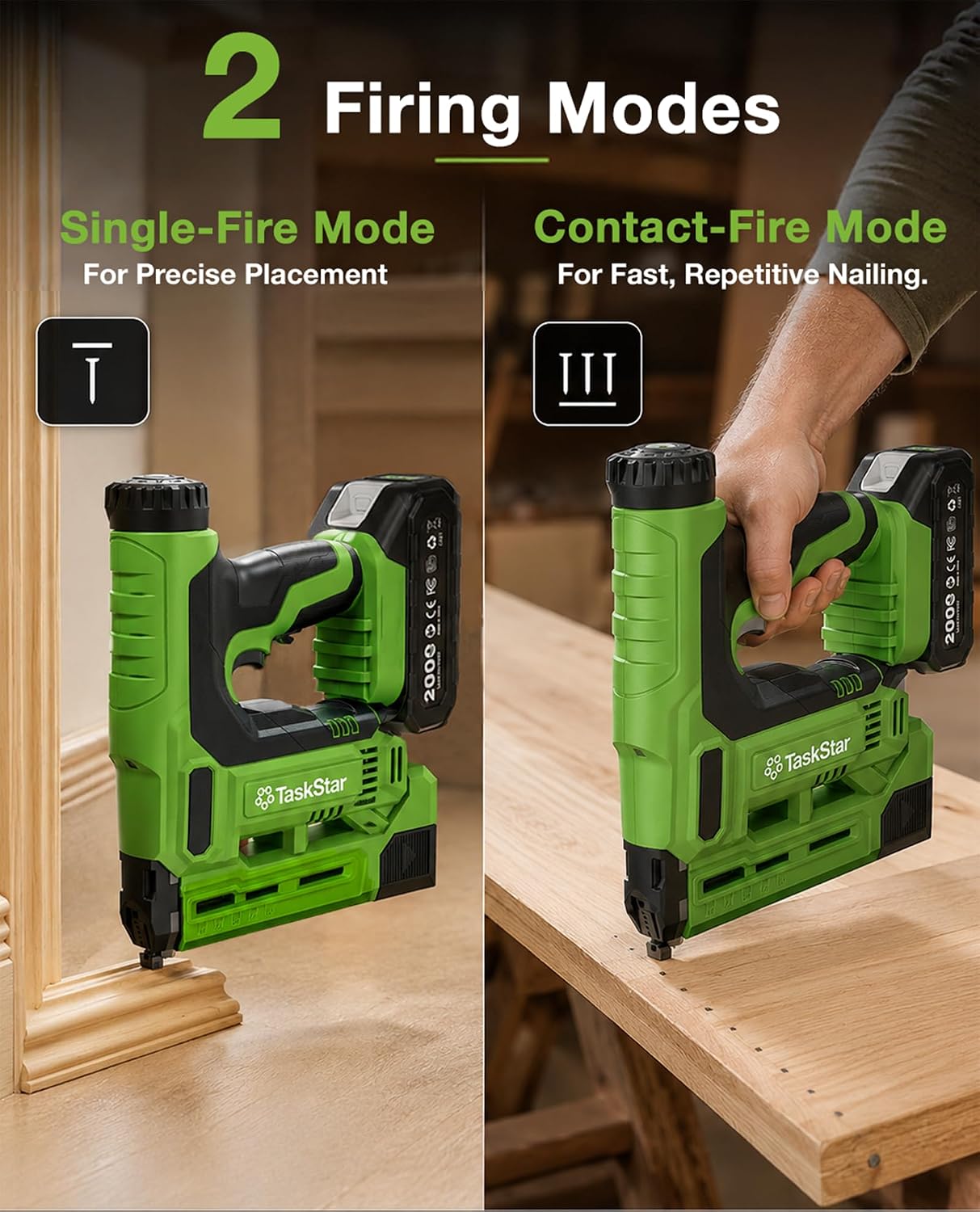  18-Gauge Cordless Brad Nailer: 20V 2-in-1 Electric Nail Gun with 2 Batteries, 1000pcs Nails & Staples, Adjustable Depth Staple Gun for Wood, Drywall, Upholstery & DIY Projects thumbnail