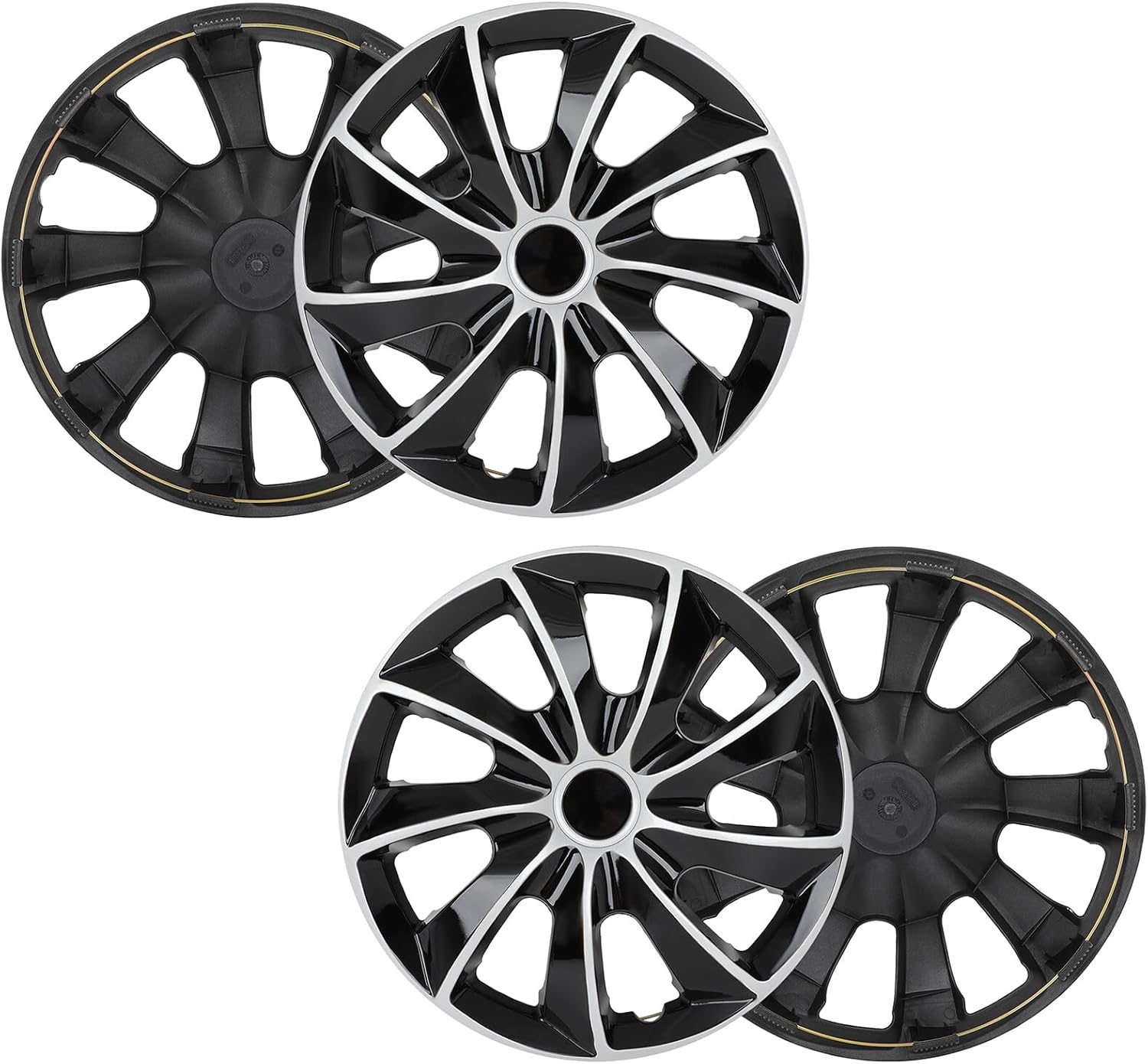 ROADFAR Gloss Black & Silver OEM Steel Wheel Hubcaps Rim 15" Wheel Covers Sold as a Complete Set of 4 Perfect Custom Fit