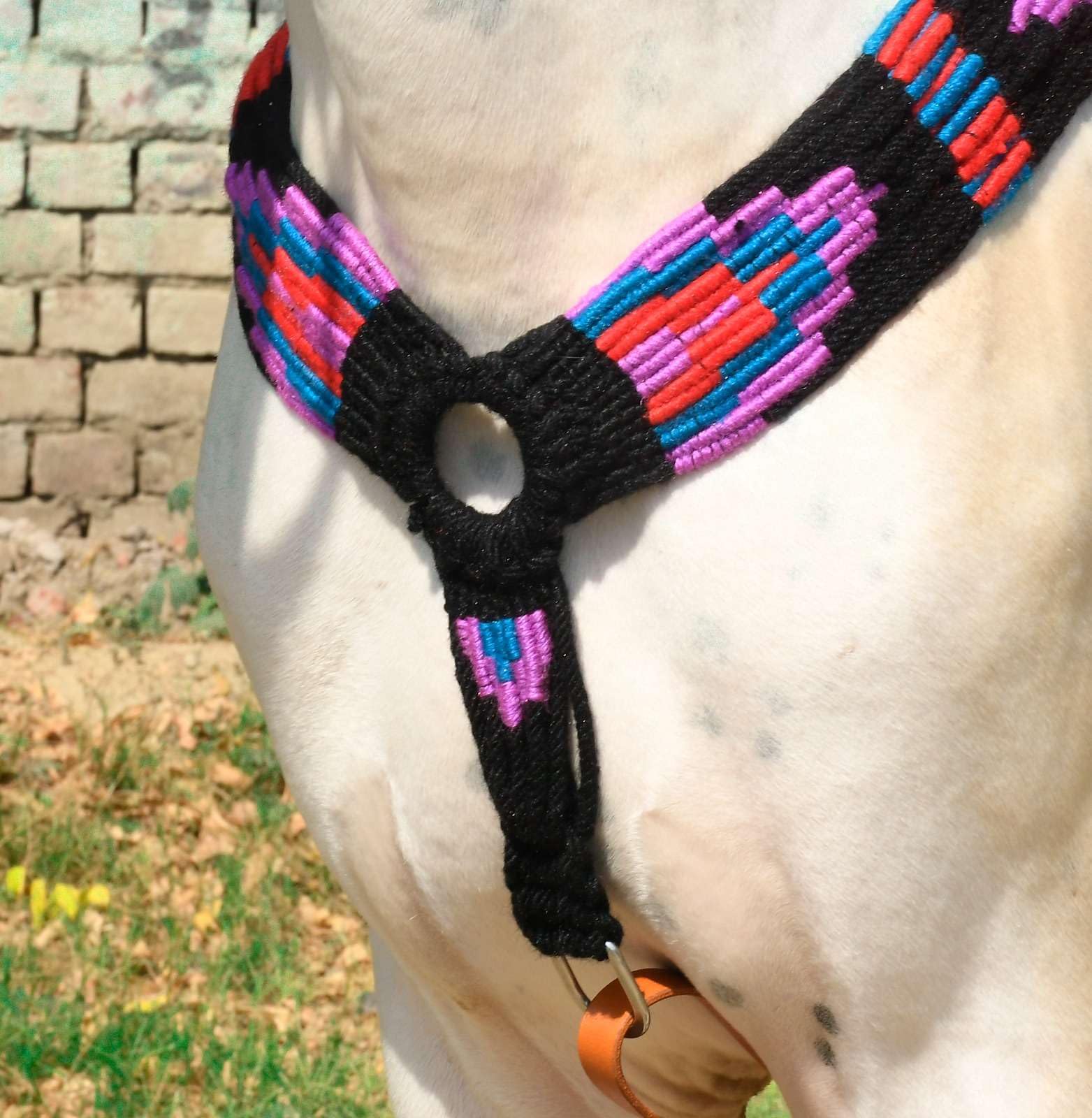 Cheval's International Collar de pecho de lana hecho a mano con mohair occidental para accesorios de equitación (Multicolor_Full_Design4)