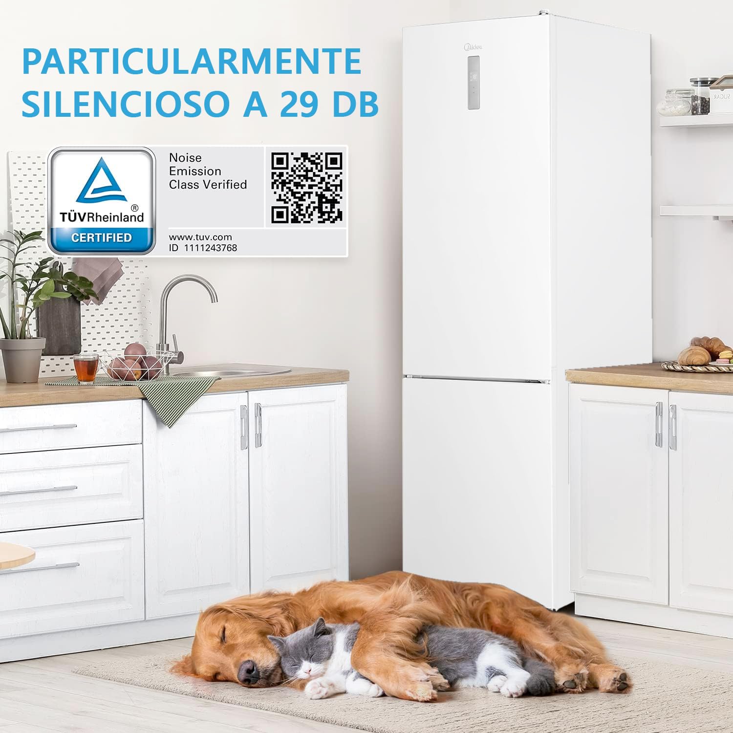 Midea Frigorífico Combi No Frost 59,5 cm ancho x 201 cm alto - Blanco - Nevera combi libre instalación 247 L + 83 L Congelador - Refrigerador de bajo consumo con congelador vertical No Frost