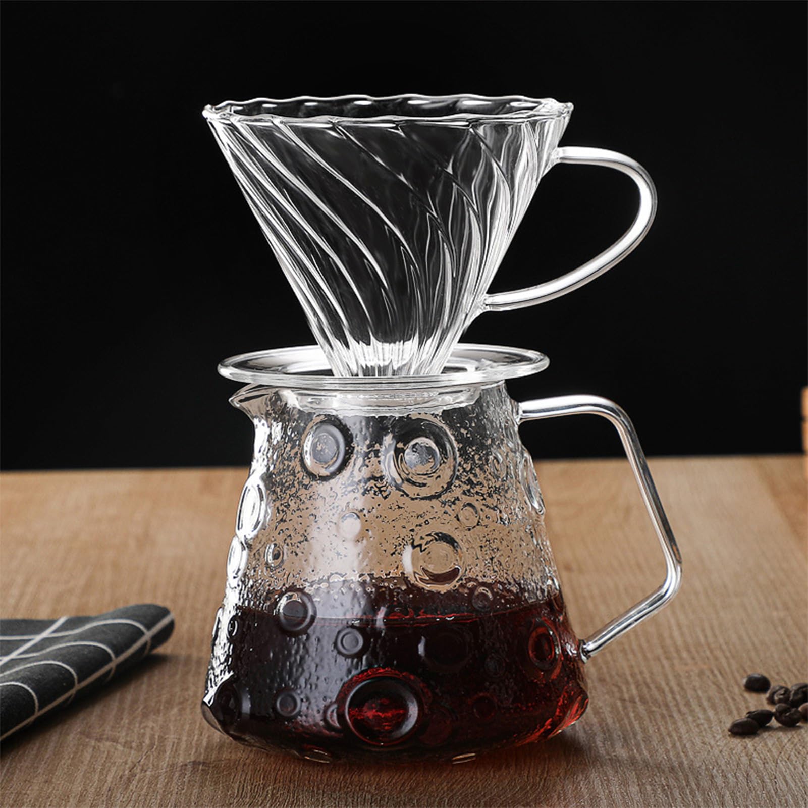 Filtro de café de 700 ml de cristal con taza, verter sobre la cafetera con cristal, jarra de café con filtro, verter sobre goteo, filtro de café reutilizable (transparente)