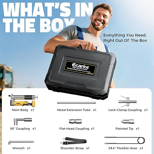Miniatura 8 de Ecarke Pistola de engrase inalámbrica compatible con batería DeWalt de 20 V, pistola de engrase eléctrica máxima de 12000 PSI, pistola doble y