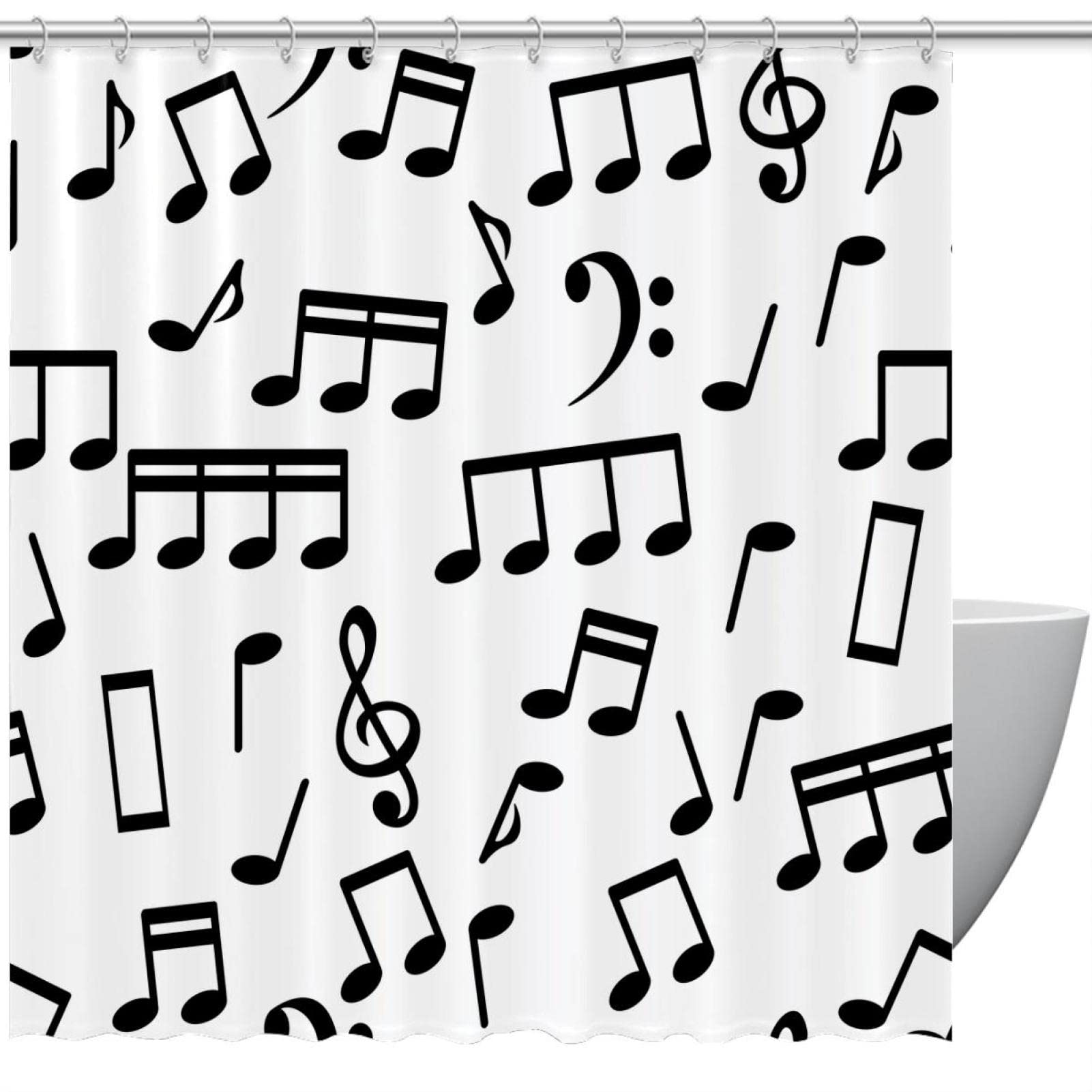 Rideau de douche notes de musique 183 cm imperméable et lavable pour salle de bain