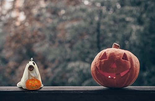 Miniatura 8 de Tree Buddees Lindo perro vestido como fantasma con calabaza adorno de Halloween