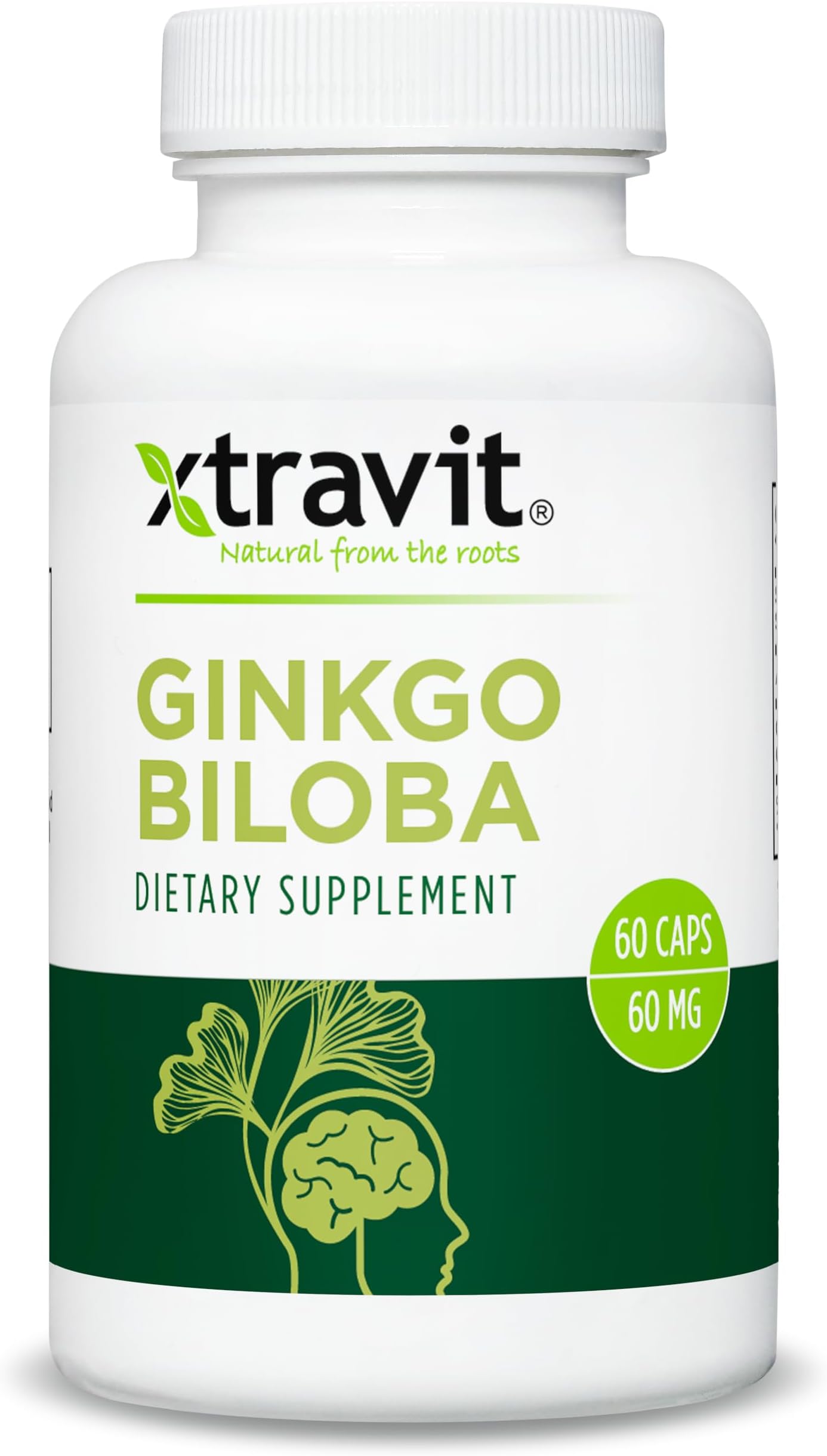 Gingko Biloba Supplement – Natural Supplements for Men, Women, & Seniors - May Support Focus, Memory, & Brain Function - Non-GMO - No Gluten, Sugar, or Fillers, 60 mg, 60 Capsules
