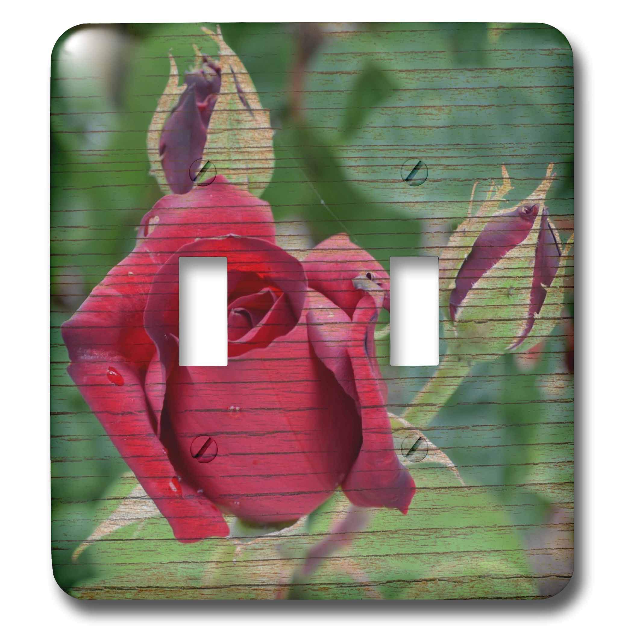 Interrupteur à baïonnette 3dRose fini imitation bois et roses élégantes