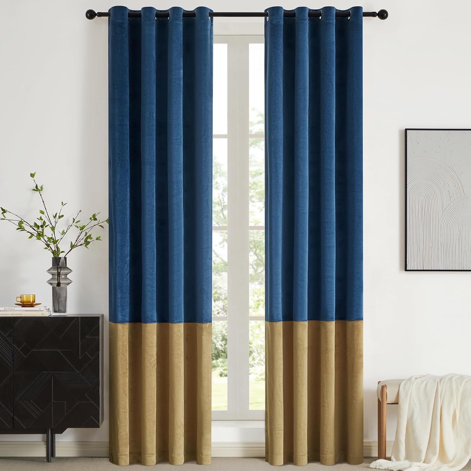 BULBUL Color Block Window Curtains Panels 84 inches Long