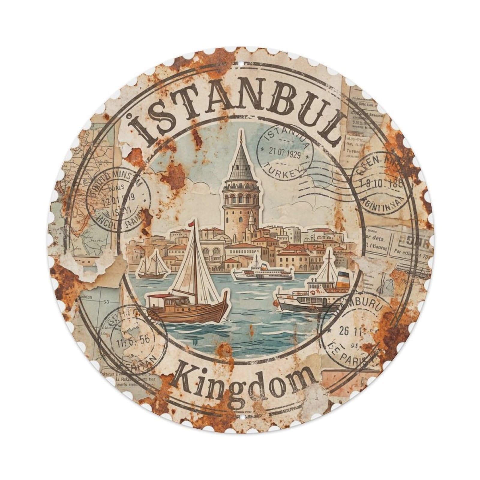 Vintage Travel Istanbul Turkey Kingdom Vintage Metal Tin Sign Plaque Wall Decor for Cafe, Club Bar, Office, Garden Metal Poster 8x8Inch