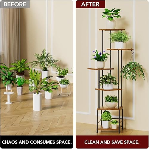 Miniatura 5 de Soporte para plantas de interior con luz de crecimiento, soporte alto de 6 niveles para plantas para interiores, estante de metal para plantas con