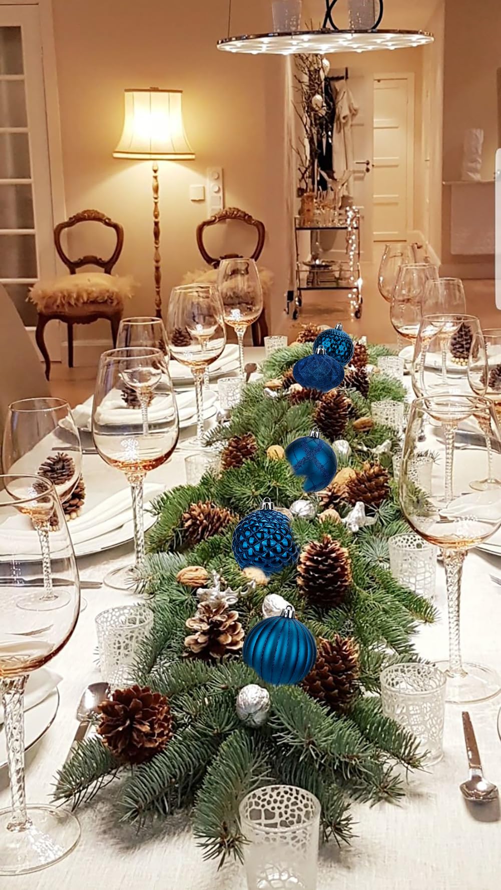 Briful - Set di 50 palline natalizie blu, set di decorazioni per albero di Natale con palline infrangibili per Natale, ghiacciolo a forma di fiocco di neve, palline da appendere per decorazioni