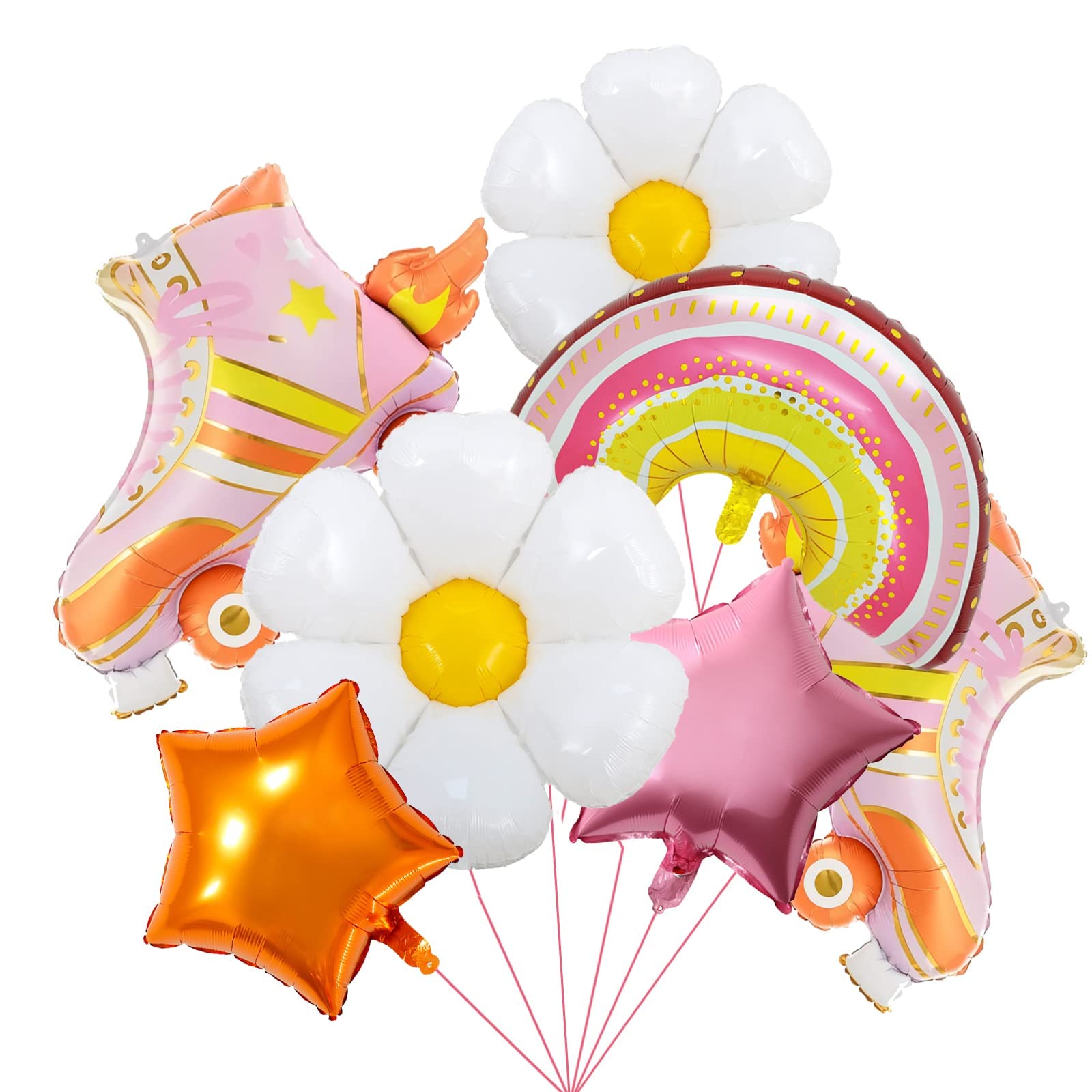 Rainbow Balloon, SYOSI, Birthday Party Decorations Star Foil and Pink Balloons for Party Supplies Birthday Baby Shower Decor Supplies 7 Pcs Set