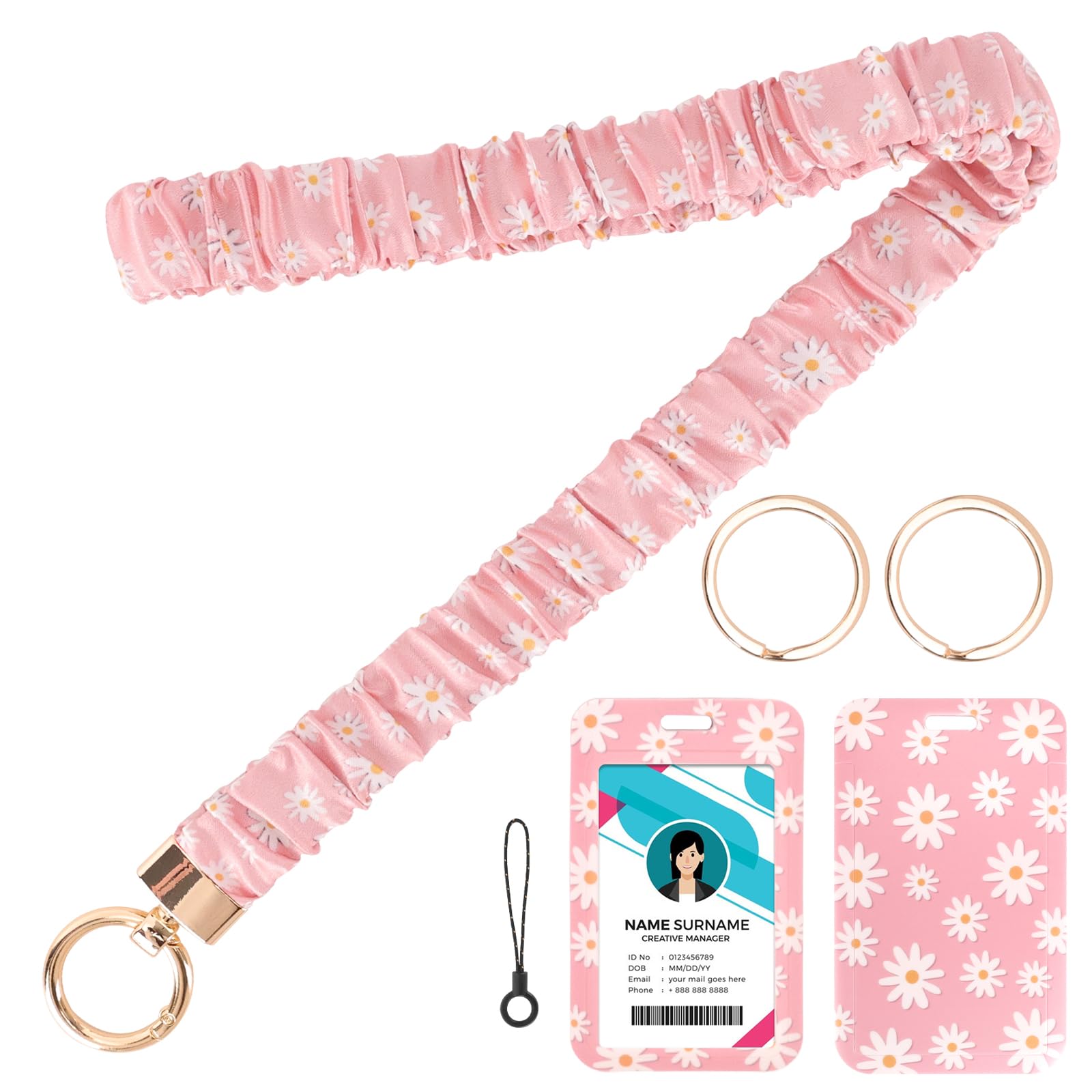 ID Badge Holder with Lanyard and Retractable Badge Reel Clip Set, Nurse Purple Funny Work Id Card Holder for Doctor Teacher ID Proximity Key Cards Drivers Licenses, and Passes (Pink Daisy)