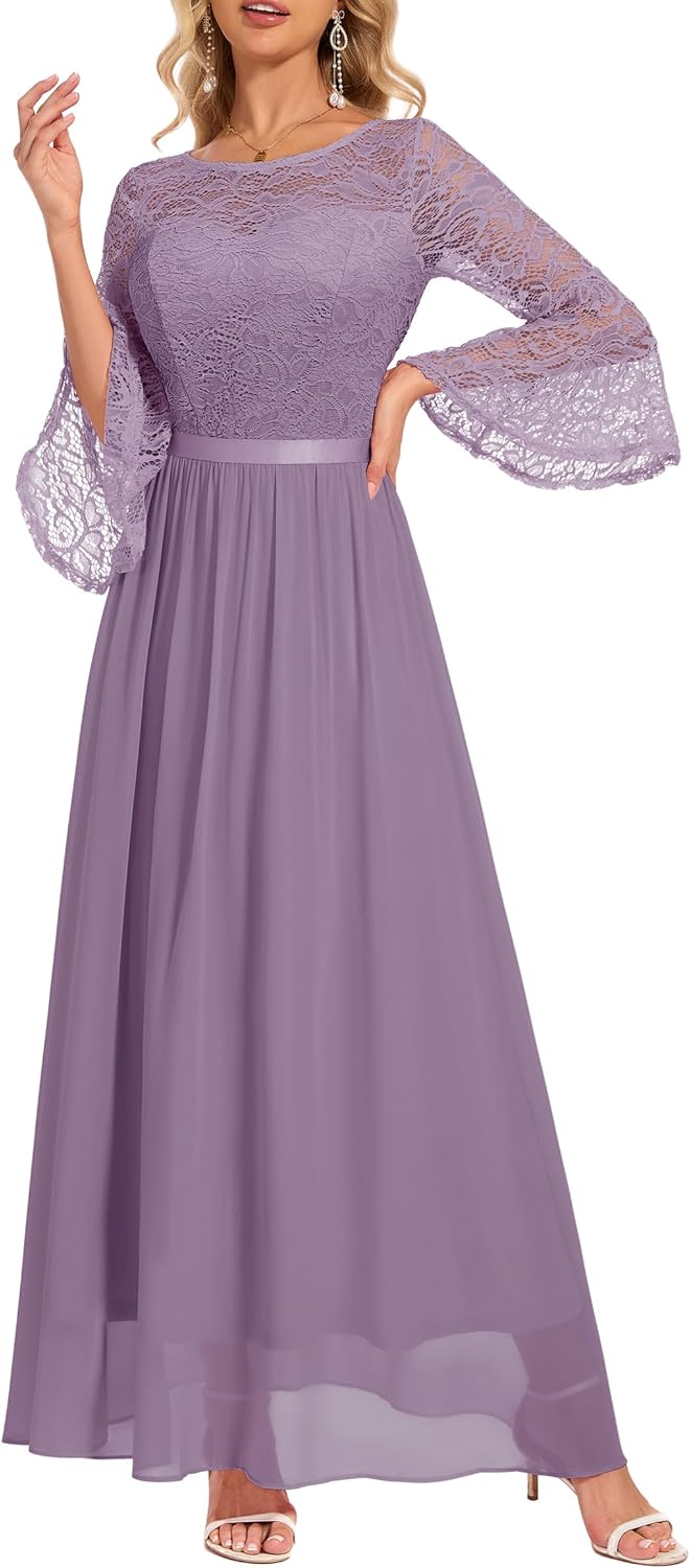 Wedtrend Women's Formal Dresses 2025 Wedding Guest Dress Bell Sleeve Bridesmaid Dresses Maxi Evening Dress