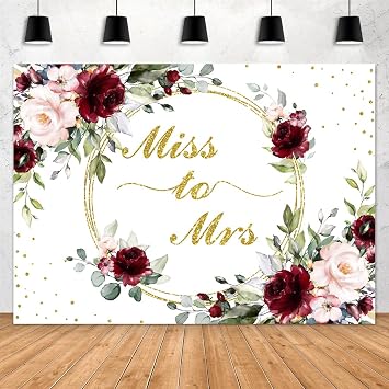 7x5ft Miss to Mrs Bridal Shower Backdrop Bride to Be Pink Burgundy Floral Green Leaves Engagement Wedding Shower Couples Photography Background Party Decorations Banner Photo Booth Studio