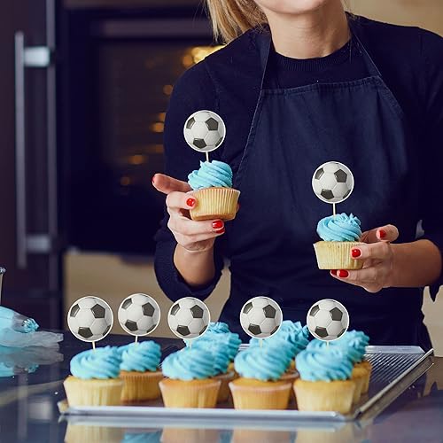 Miniatura 4 de Gyufise 36 piezas de balón de fútbol para cupcakes temáticos deportivos de fútbol para cupcakes de alimentos para pelotas deportivas, temática de