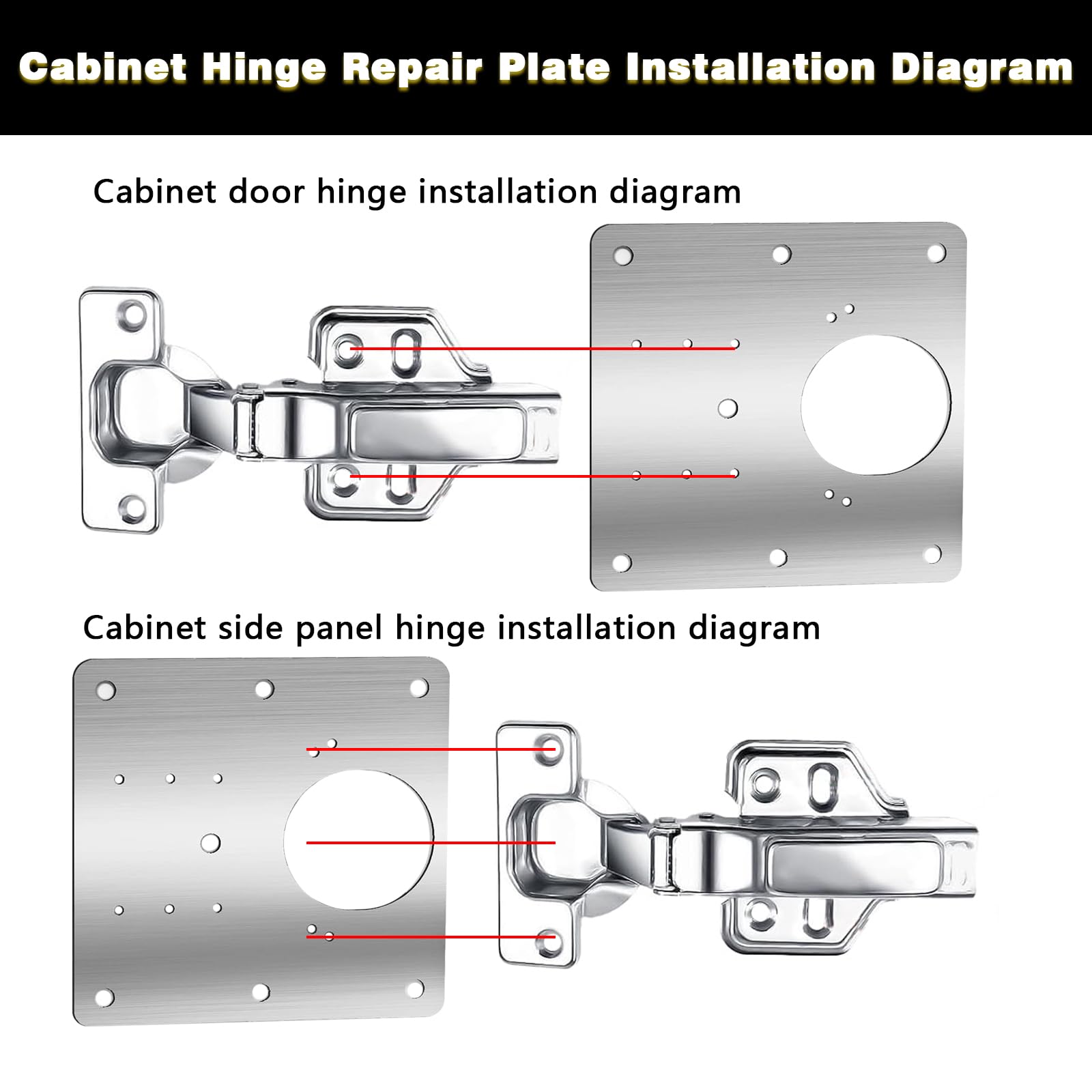 Armario placa de reparación de bisagras，reparación con tornillos de fijación para muebles de madera, cocina, armarios, muebles (2)
