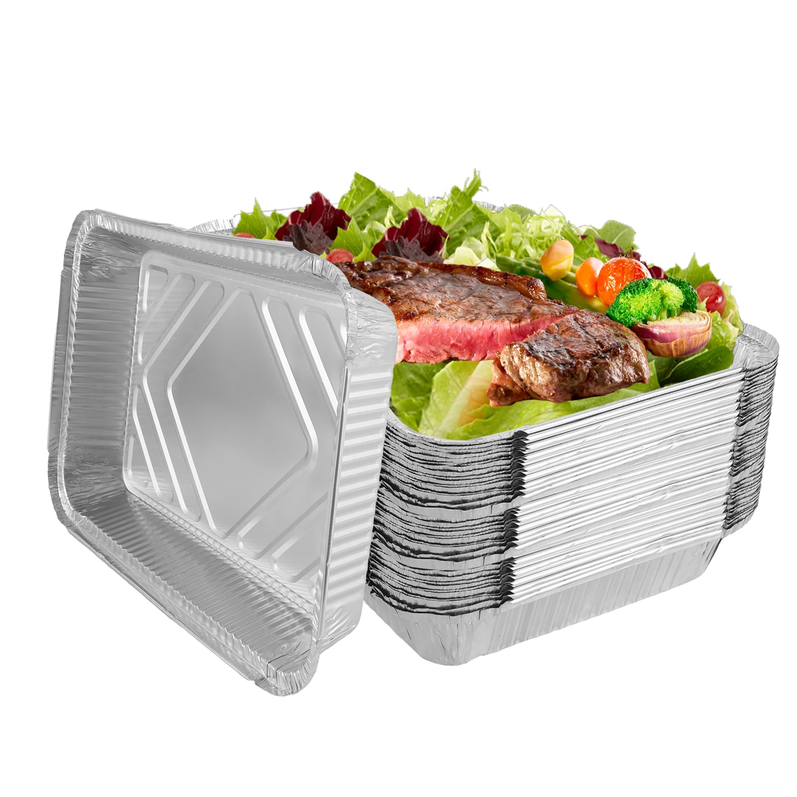 WOPPLXY 50 Bandejas de Aluminio para Barbacoa, 31,5 x 21,5 x 5 cm, Bandejas de Aluminio para Barbacoa, 2250 ml, Bandeja de Aluminios para Hornear, Cocinar y Asar (Sin Tapa)