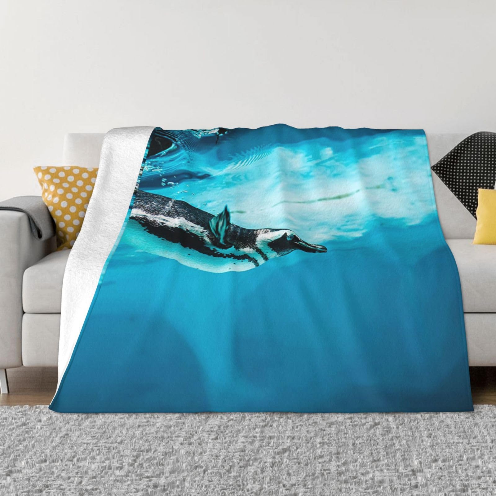 Couverture pingouin de Humboldt plaid polaire doux idée cadeau toutes saisons