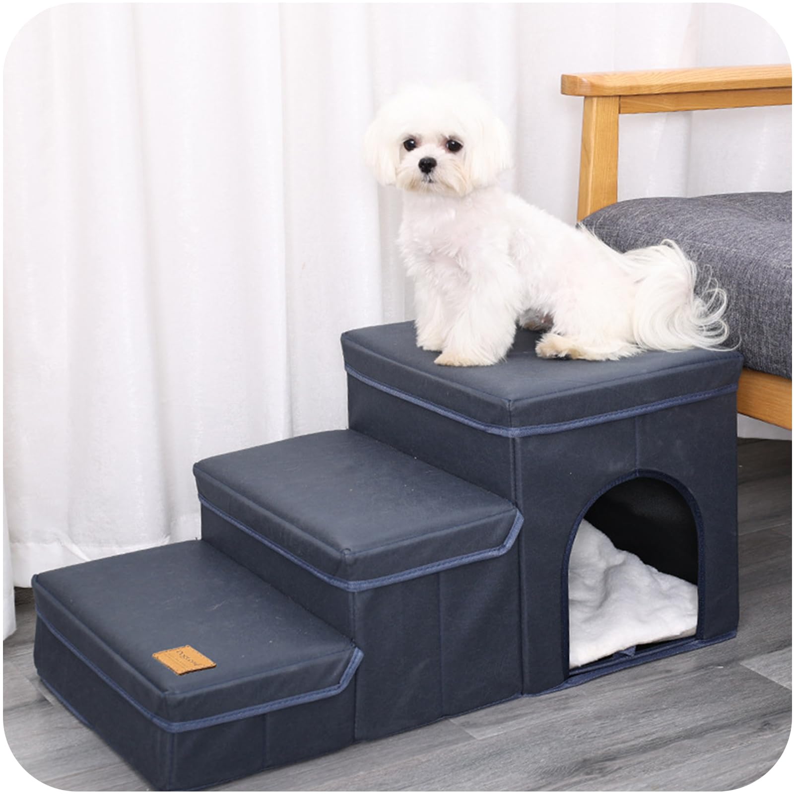Dog Steps for Bed|Dog Steps for Sofa|Dog Stairs for Puppy|Pet Stairs for Small Dogs under 40 Pounds (Blue)