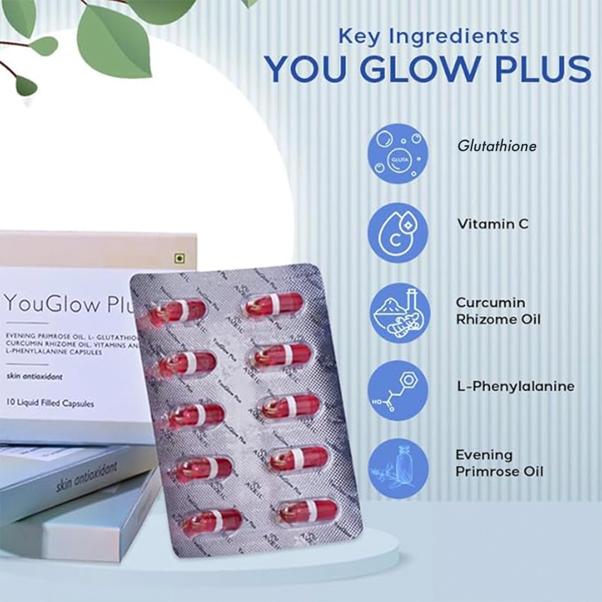AVEIL YouGlow Plus L-Glutathione Tablets | 30 Capsules